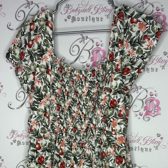 Abercrombie and fitch dress milkmaid flowers orange green Floral Print Dress - Picture 3 of 9